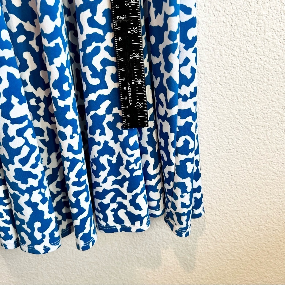 Christopher & Banks XL Faux Wrap Midi Dress Blue White Knot Front Flowy Stretch - Picture 7 of 10